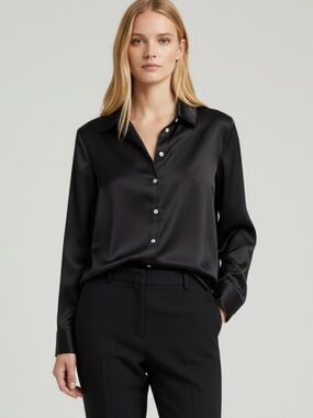 Jon and Anna Black Satin Long Sleeve Blouse Shirt Women’s Size Small